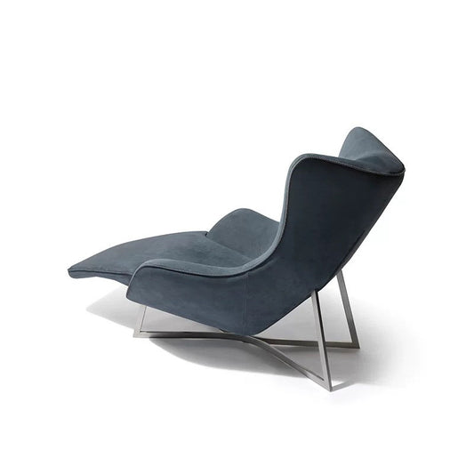 Blue Upholstered Chaise Lounge Chair with High Back and Metal Frame