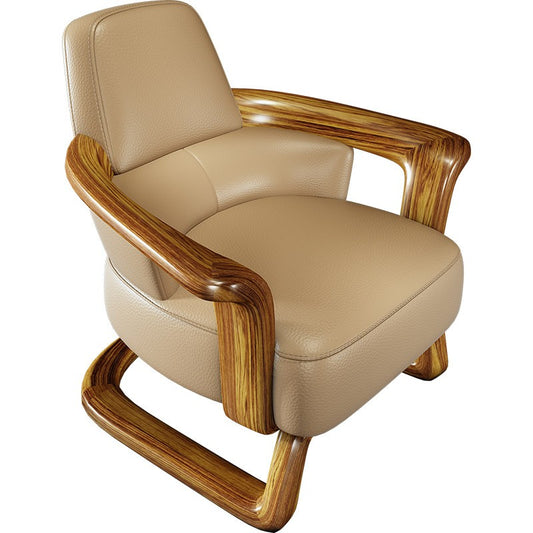 Genuine Leather Lounge Chair, Solid Wenge Wood Accent Armchair for Living Room, Office, Reading &amp; Reception