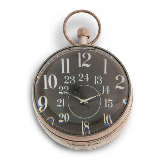Vintage Brass Desk Clock with Convex Lens, Pocket Watch Style Table Clock with Compass Detail, Antique Travel Inspired Decorative Clock for Office Desk, Bookshelf, Study, Shelf, Gift