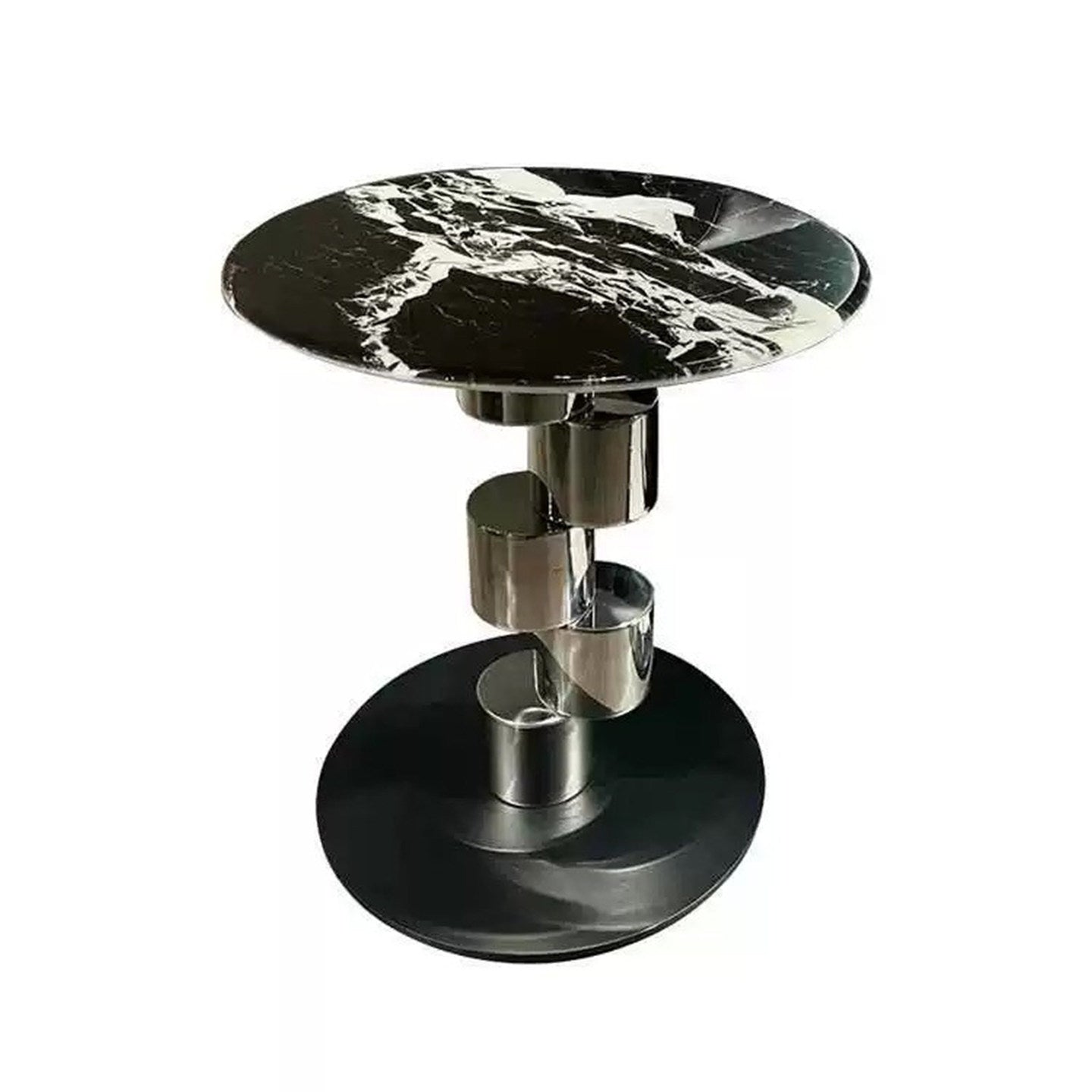 Napoleon Black Marble Round Side Table, Modern Accent Table with Stainless Steel Pedestal and Carbon Steel Base, Black Marble End Table for Living Room, Bedroom, Balcony