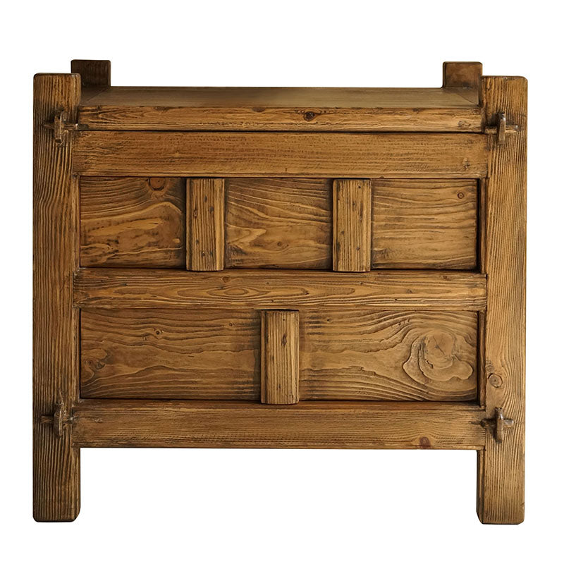 Solid Pine 2-Drawer Accent Cabinet, Rustic Brown Side Table