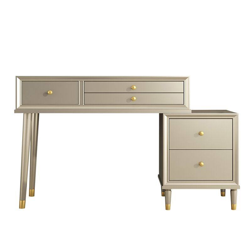 Modern Vanity Desk with 5 Drawers and Side Storage Cabinet, Compact Makeup Table with Gold-Tone Knobs and Tapered Legs for Bedroom, Dressing Area or Home Office