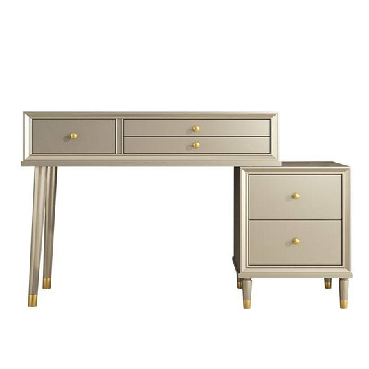 Modern Vanity Desk with 5 Drawers and Side Storage Cabinet, Compact Makeup Table with Gold-Tone Knobs and Tapered Legs for Bedroom, Dressing Area or Home Office