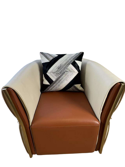 Cream Brown Genuine Leather Swivel Chair with Memory Return
