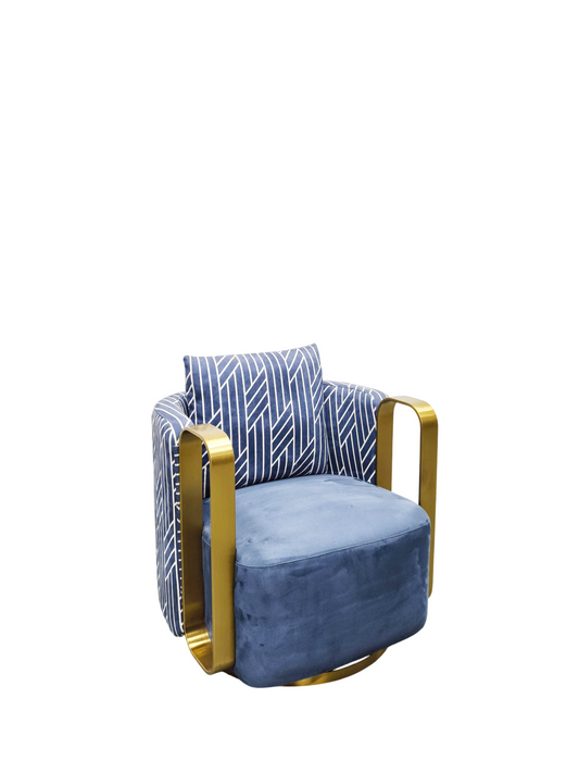 Blue Velvet Swivel Accent Chair with Gold Metal Arms for Living Room
