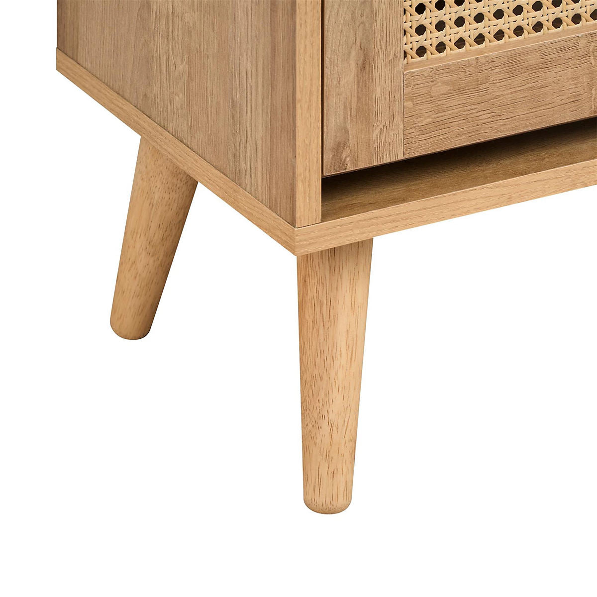 Oak Rattan Shoe Cabinet with 2 Flip Drawers