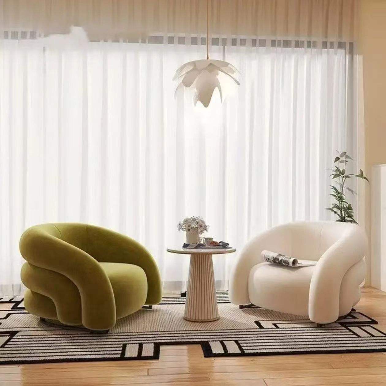 Modern Cream Boucle Accent Chair, Curved Upholstered Single Sofa Chair with Sculptural Arms, Cloud Lounge Chair for Living Room, Bedroom, Apartment, Hotel Lobby