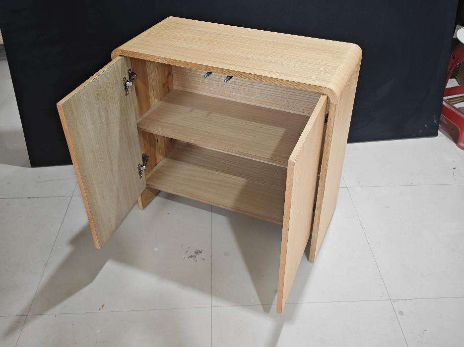 Natural Wood Sideboard Cabinet with 2 Doors and Open Shelf