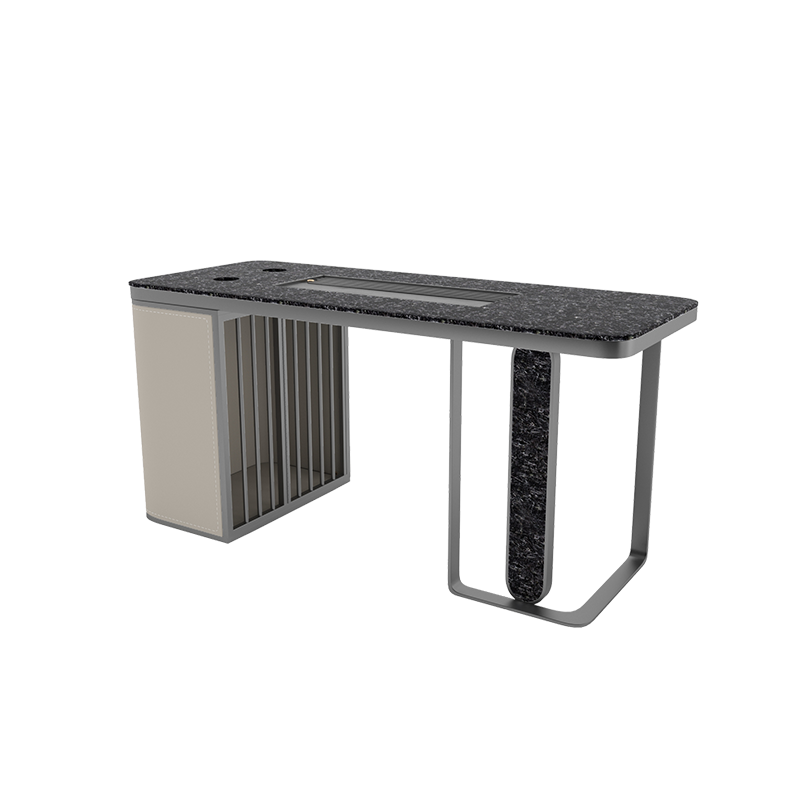 Black Marble-Look Dining Table with Side Storage Cabinet
