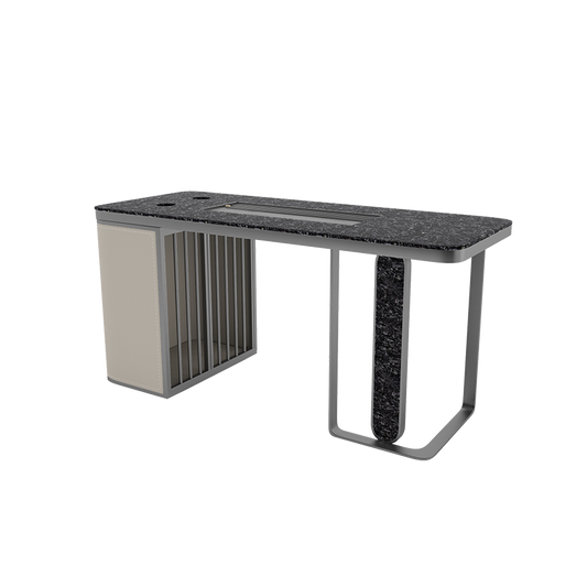 Black Marble-Look Dining Table with Side Storage Cabinet