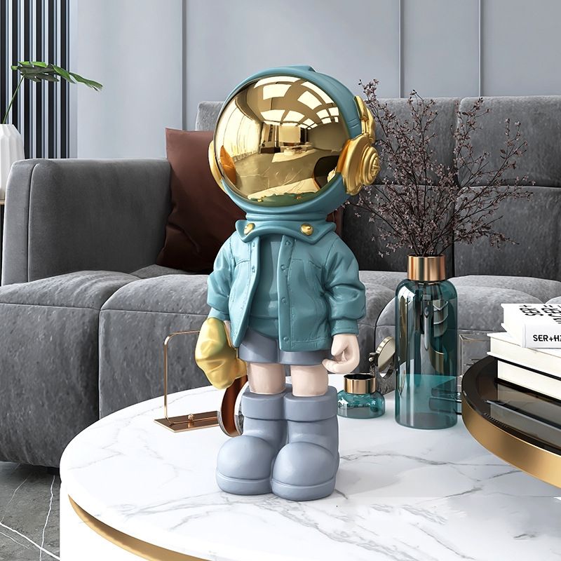 Blue Astronaut Resin Floor Statue for Living Room Decor