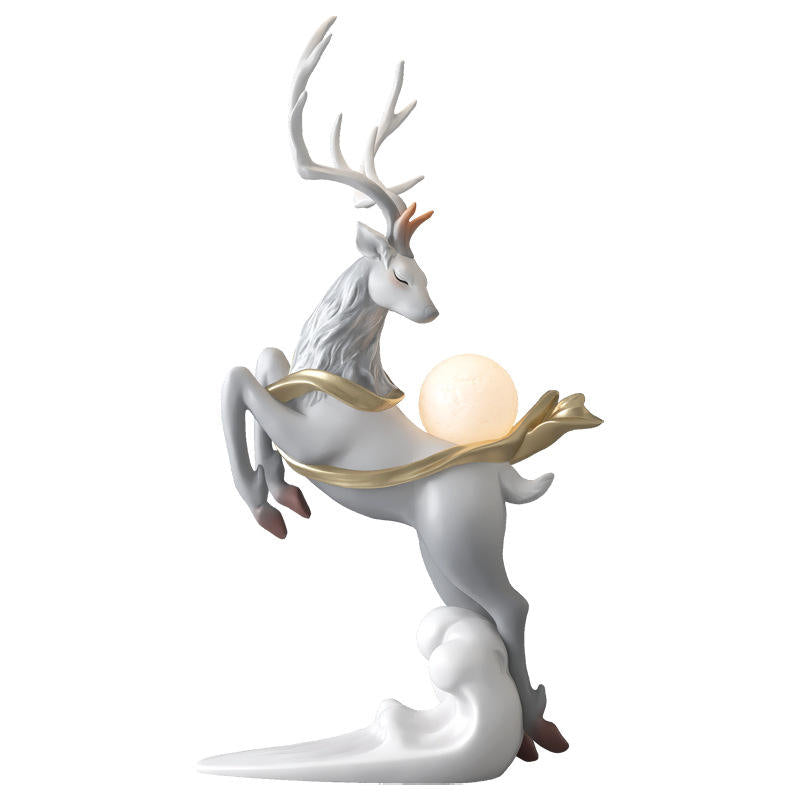 Light Gray Resin Deer LED Floor Lamp with Globe Shade