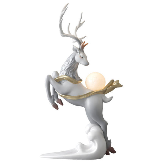 Light Gray Resin Deer LED Floor Lamp with Globe Shade