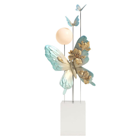 Blue Butterfly Resin Floor Lamp with Glass Globe