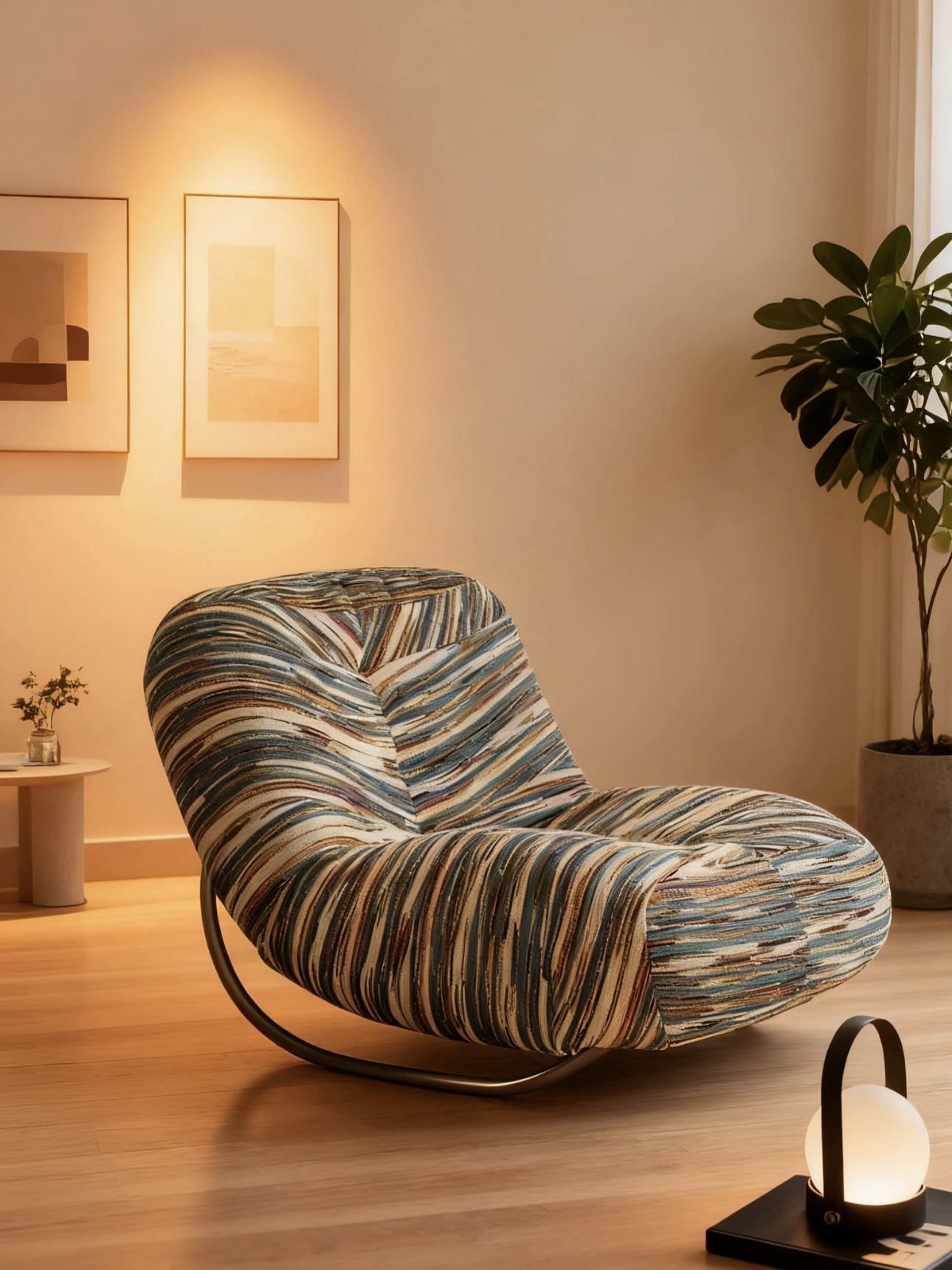 Multicolor Fabric Rocking Chair with Metal Frame for Living Room