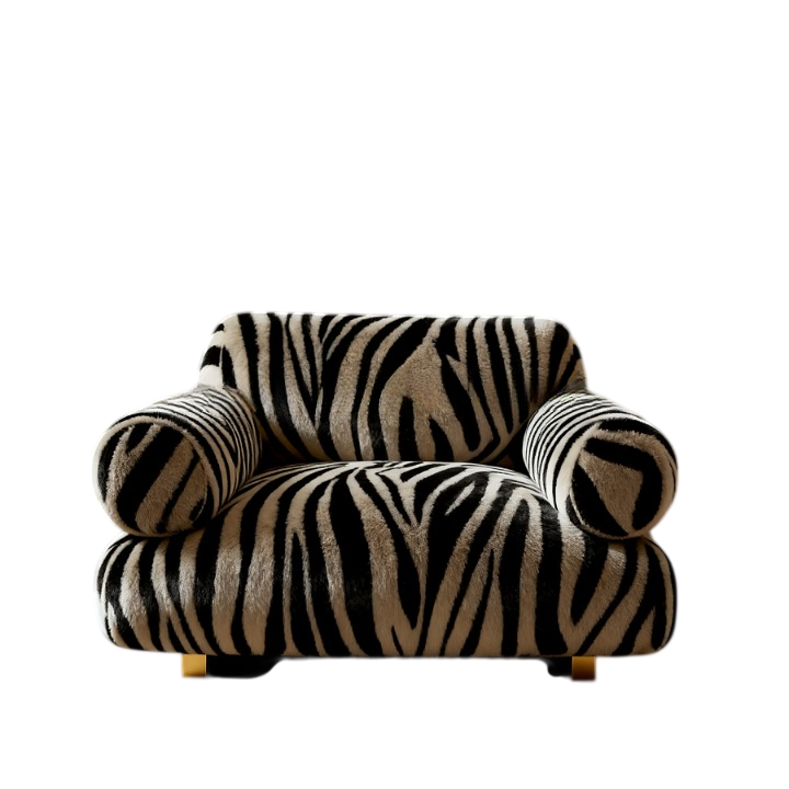 Zebra Print Accent Chair, Upholstered Oversized Single Sofa Chair with Rolled Arms, Animal Pattern Lounge Chair for Living Room, Bedroom, Hotel Lobby, Farmhouse, Reception