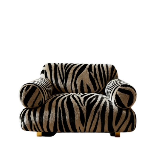 Zebra Print Accent Chair, Upholstered Oversized Single Sofa Chair with Rolled Arms, Animal Pattern Lounge Chair for Living Room, Bedroom, Hotel Lobby, Farmhouse, Reception