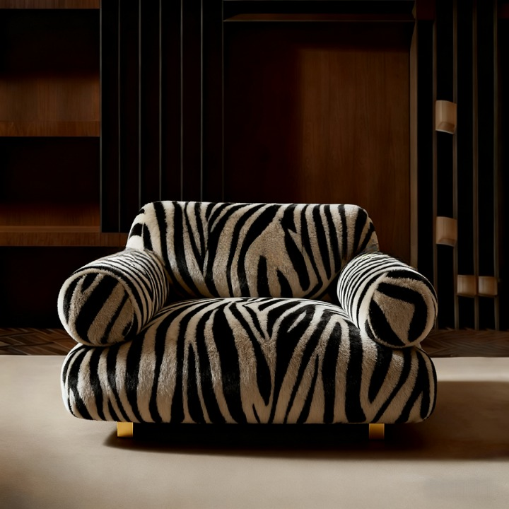 Zebra Print Accent Chair, Upholstered Oversized Single Sofa Chair with Rolled Arms, Animal Pattern Lounge Chair for Living Room, Bedroom, Hotel Lobby, Farmhouse, Reception