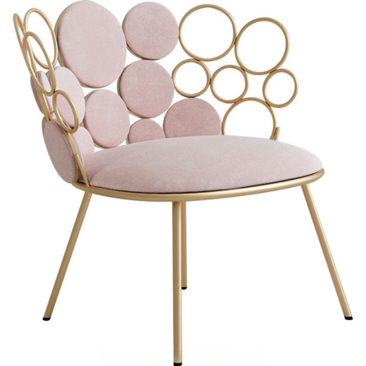 Pink Fabric Gold Metal Circle Back Accent Chair for Living Room