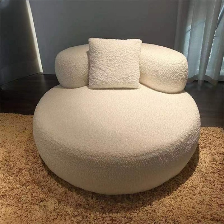 Ivory Boucle Round Accent Chair for Living Room Bedroom