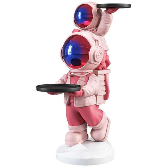 31-Inch Pink Double Astronaut Resin Statue with 2 Display Trays