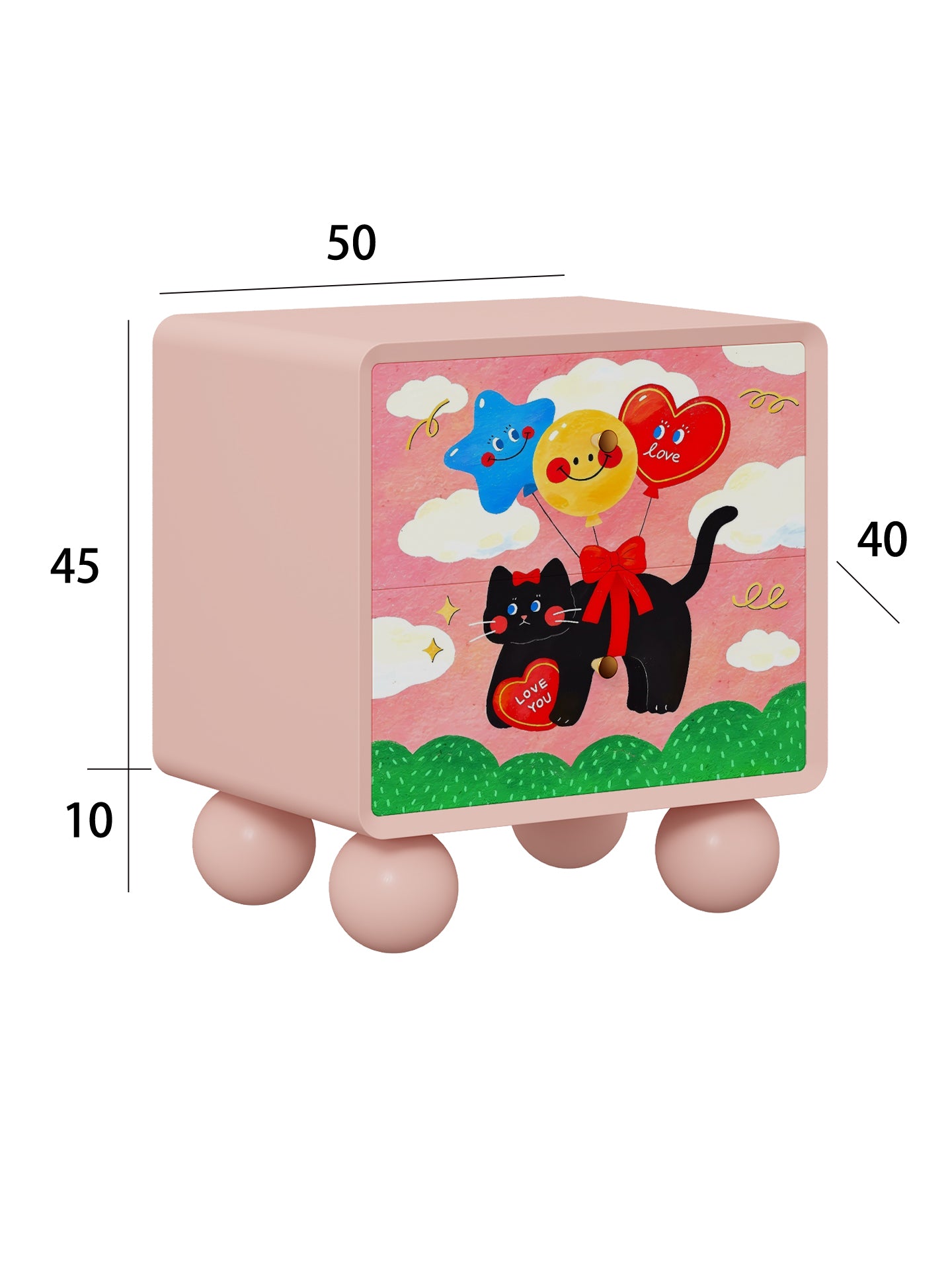 Cartoon Kids Nightstand Pink, Dopamine-Inspired Bedside Storage Cabinet with Drawers, Solid Wood Accent for Bedroom & Nursery