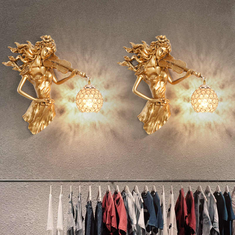 Modern Creative Musician Wall Lamp Pair, Artistic Resin Female Violinist Wall Sconce, Cafe Bar Clothing Store KTV Creative Personality Decor Lamps (Wired, Set of 2)