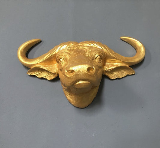 Gold Ox Zodiac Animal Head Wall Decor, Sculpture for Entryway, Living Room, Bar, Indoor/Outdoor