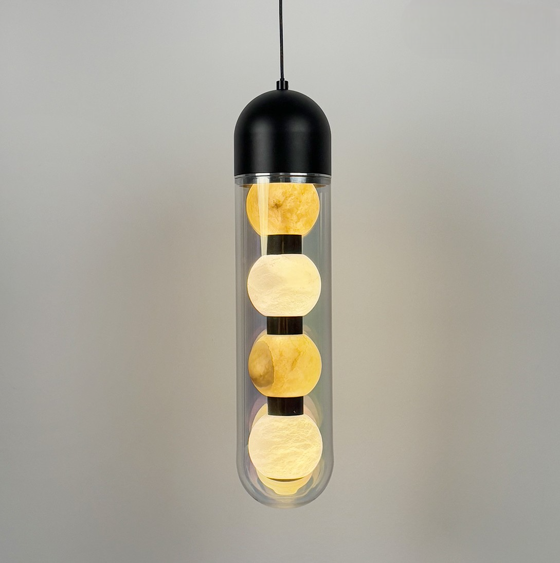 Modern Marble Pendant Light, 4-Head Cloud Stone Glass Hanging Lamp, Minimalist Kitchen Island, Dining Room, Bedroom Lighting Fixture
