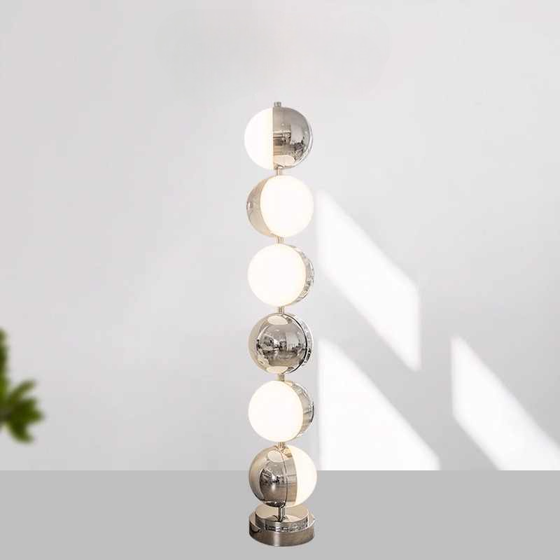 Designer Chrome & White Sphere Floor Lamp, Artistic Rotating Stack Modern Ambient Light for Living Room, Sofa Side, Bedroom
