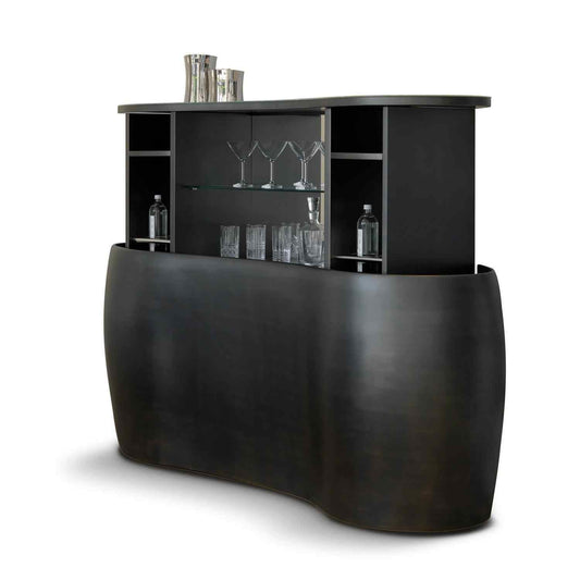 Luxury Adjustable Bar Cabinet – Modern Curved Wine Storage with Glass Display Shelves, Designer Contemporary Cocktail Cabinet for Living Rooms