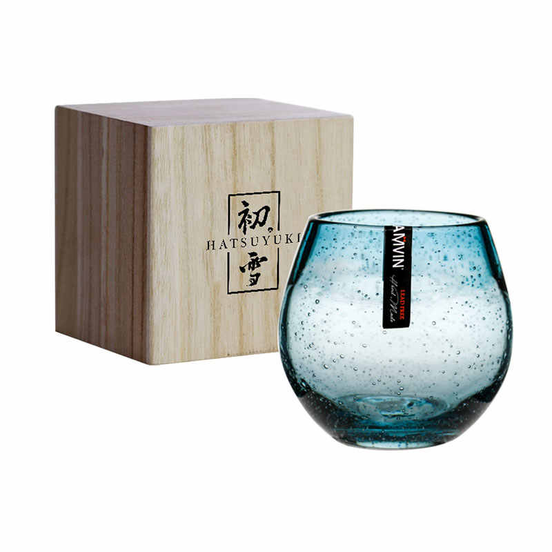 Handmade Teal Bubble Whiskey Glass Set of 2 – 330ml Artistic Crystal Tumbler, Unique Firenze Style with Wood Gift Box, Lead-Free Bar Glassware