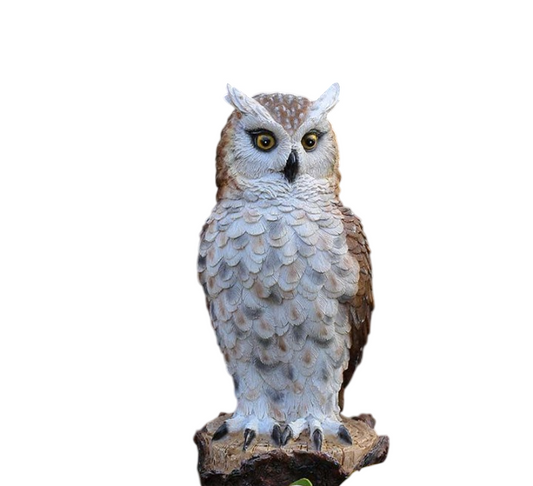Realistic Resin Owl Garden Statue, Outdoor Owl Sculpture, Hand Painted Brown and White Bird Figurine for Patio, Yard, Flower Bed, Rock Garden, Porch, Balcony, Indoor Decor