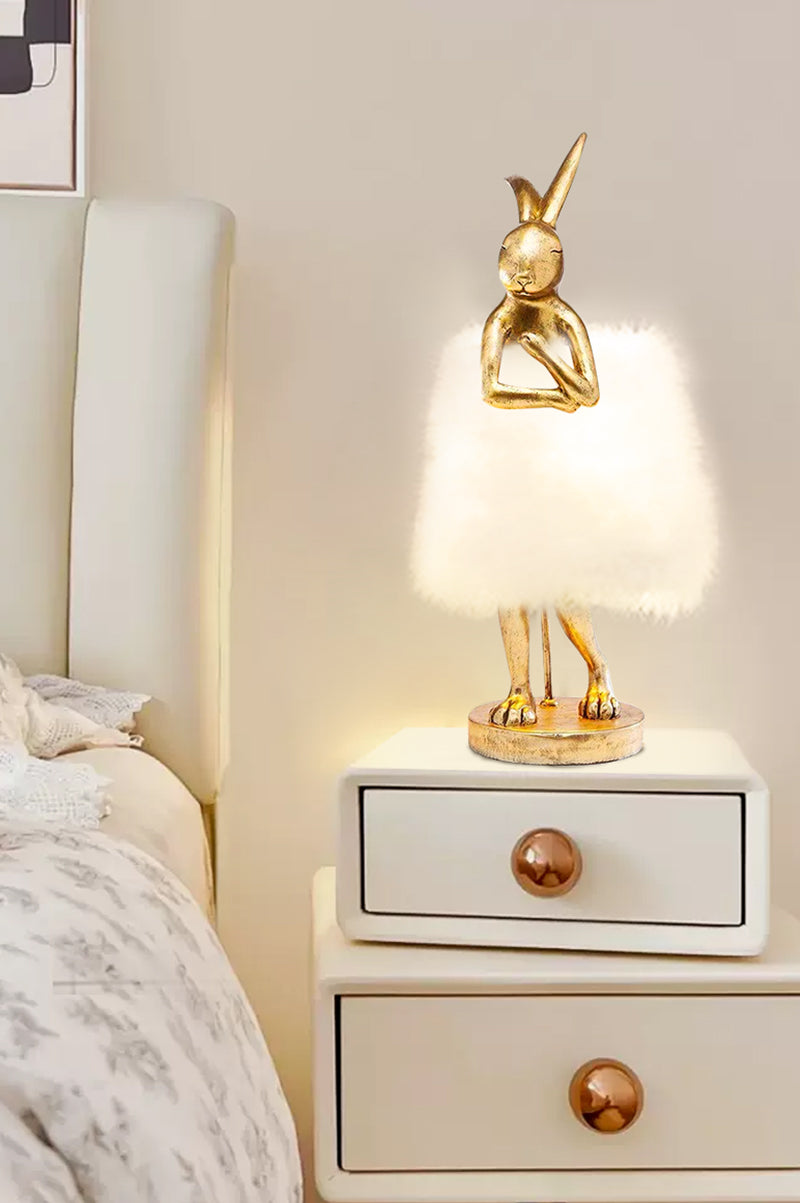 Bedroom Rabbit Feather Lamp, Creative Romantic Table Light for Bedside, Study, Kids Room, Girls’ High-End Gift & Decor