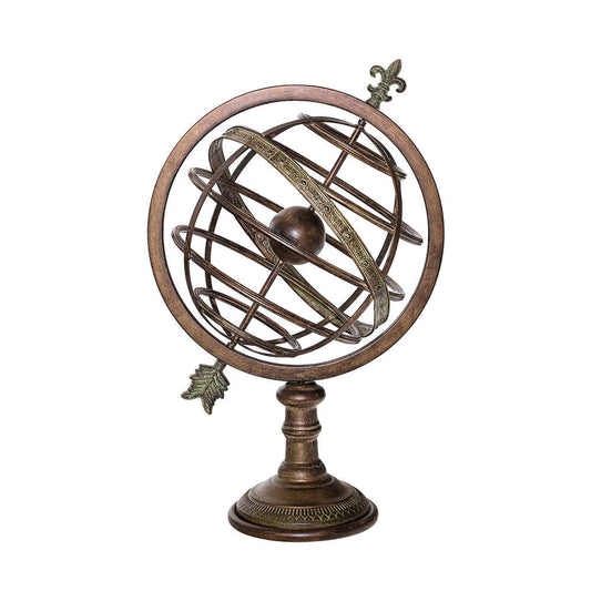 Vintage Rotating Armillary Sphere – Antique Metal Celestial Globe Sculpture, Retro Style Desk Decor for Office or Living Room