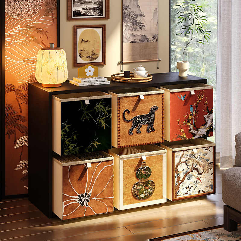Premium Style Collapsible Storage Cube with Artistic Panels, Large Capacity Fabric Organizer Box with Animal & Nature Motifs, Stackable Modular Storage System