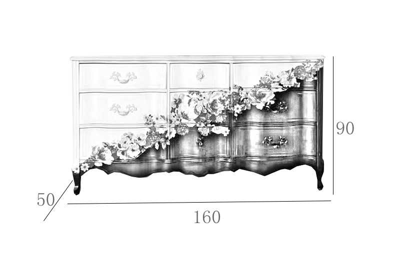 Vintage Floral Nine-Drawer Dresser – Artistic Carved Two-Tone Bedroom Chest, Hand-Painted Storage Cabinet