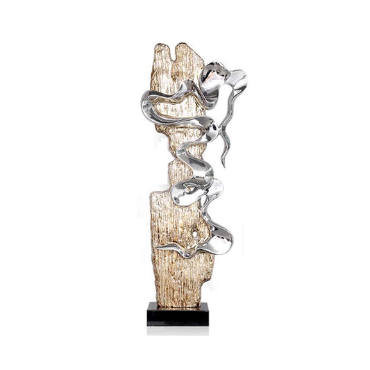 Modern Luxury Abstract Floor Sculpture, Tall Silver Art Decor for Living Room, Hallway, TV Stand, Hotel Entrance