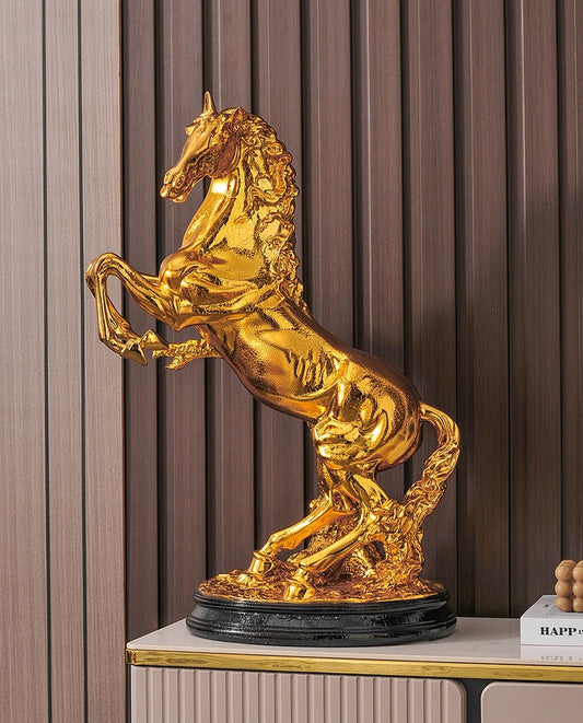 Luxury Gold Rearing Horse Sculpture – Modern Resin Decor Figurine for Living Room, Office, Hotel, Housewarming Gift
