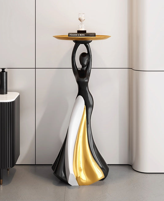 Modern Sculpture Dancer Accent Table – Black and Gold Artistic Side Table for Living Room, Bedroom, Office – Elegant Minimalist Resin End Table