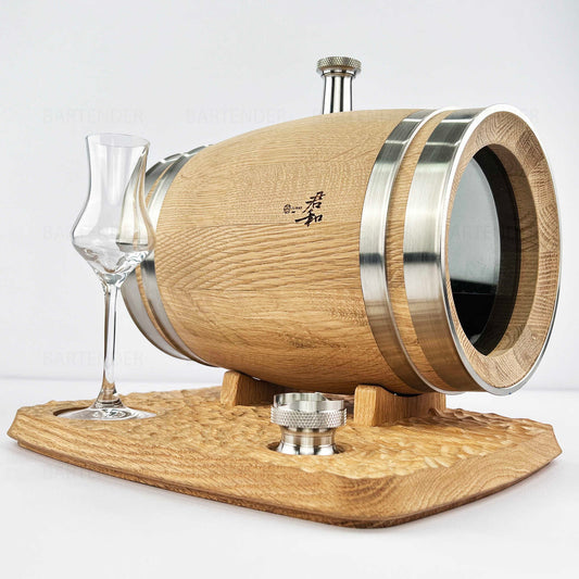 Oak Barrel 3L Whiskey & Cocktail Aging Barrel, Natural Solid Oak Wine Barrel with Metal Rings, Single Pack