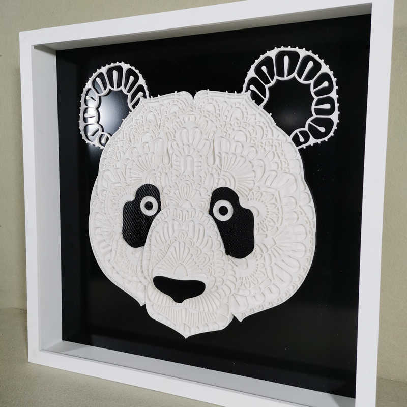 Panda 3D Layered Wall Art – Modern Mandala Hotel Wall Decor, White Creative Sculpture for Home, Boutique Guesthouse – Unique Handcrafted Panda Ornament
