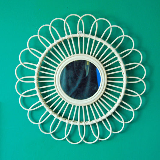 Rattan Eye Mirror – Handcrafted Wall Mirror Decorative Accent, God’s Eye Design for Boho, Vintage, Resort, or Living Room Decor