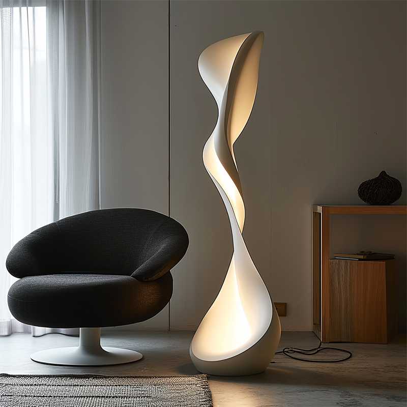Contemporary Ceramic Sculpture Floor Lamp – Modern Twisted Art Lighting, Designer Statement Lamp for Living Rooms and Hotel Lobbies with Warm LED Light