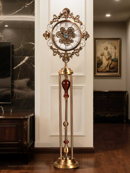 Vintage Grandfather Standing Clock – High-End Shell & Gear Floor Clock, Living Room Statement