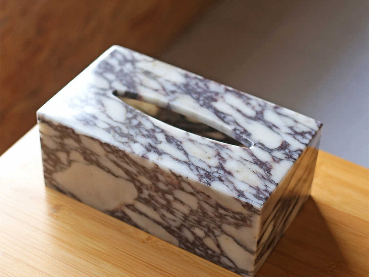 Purple Marble Tissue Box, Modern Oval Opening Napkin Holder for Home, Hotel, and Office, 10" Decorative Rectangular Dispenser