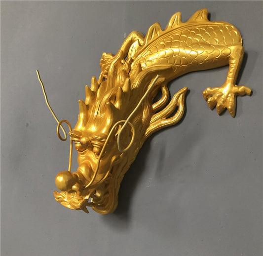 Gold Dragon Zodiac Animal Head Wall Decor, Sculpture for Entryway, Living Room, Bar, Indoor/Outdoor