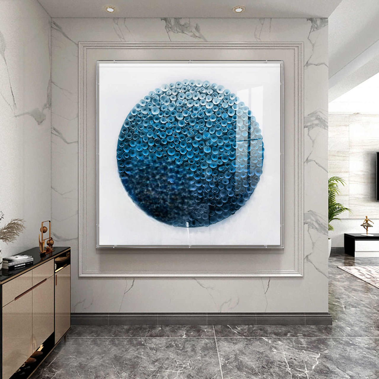 Modern Abstract 3D Wooden Floral Wall Art, Luxury Acrylic Framed Entryway & Sofa Background Decorative Panel, Designer Statement