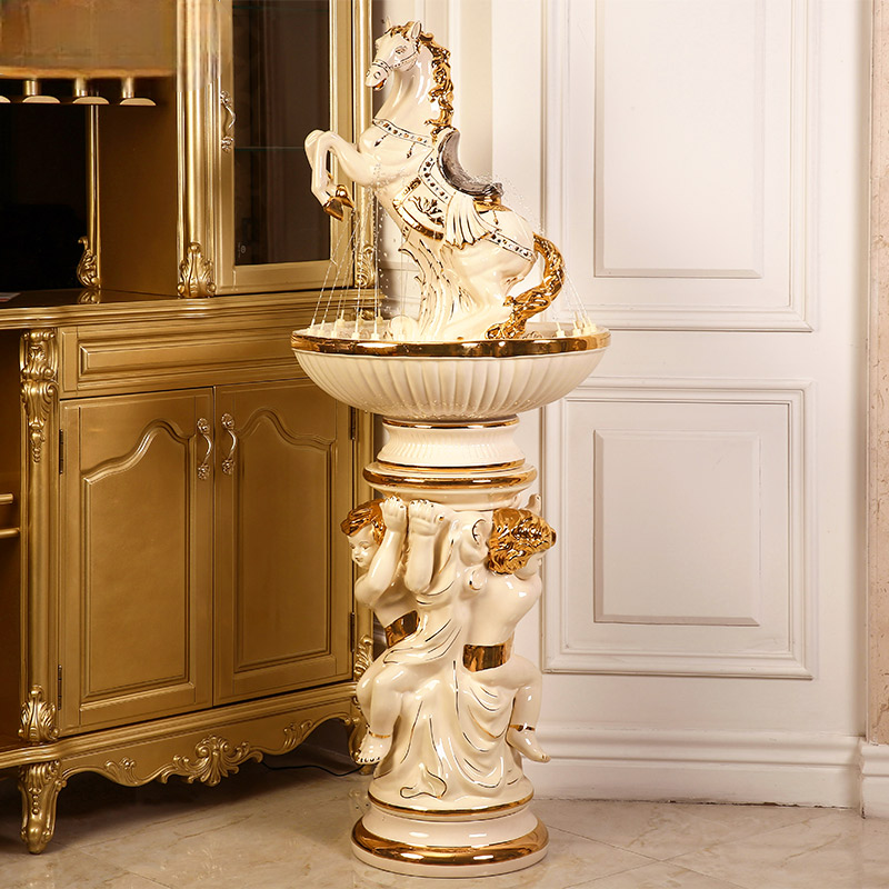 Oversized Ceramic Galloping Horse Fountain – Luxury Style Indoor Floor Water Feature, Living Room & Hotel Entryway Statement Decor