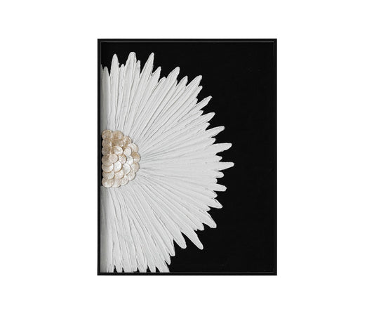 Oriental Flower Wall Art, Modern Black Frame Artistic Raised Texture Painting for Living Room & Entryway